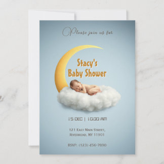 Invitación Adorable recién nacido durmiendo en luna creciente