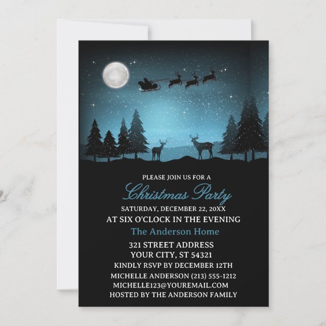 Invitación Adorable Reindeer At Night (Anverso)