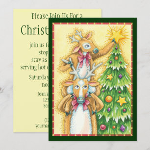 Invitación Adorable Reno de Navidad con Estrella de Árbol de 