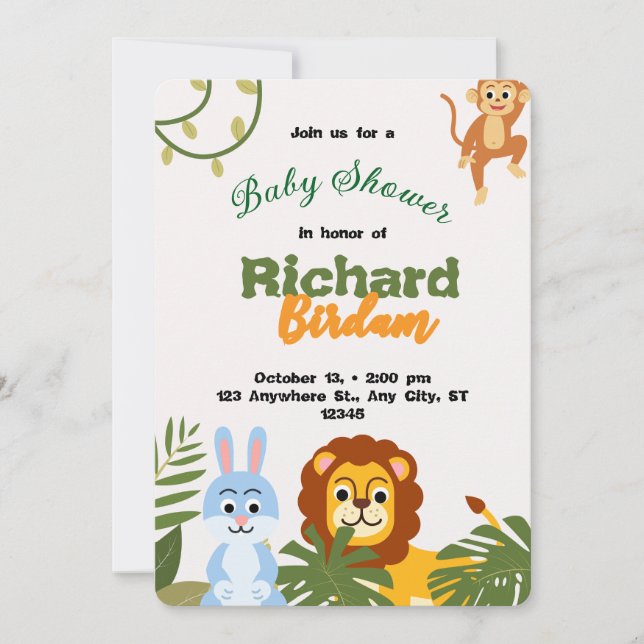 Invitación Adorable Safari Baby Shower Invitation (Anverso)