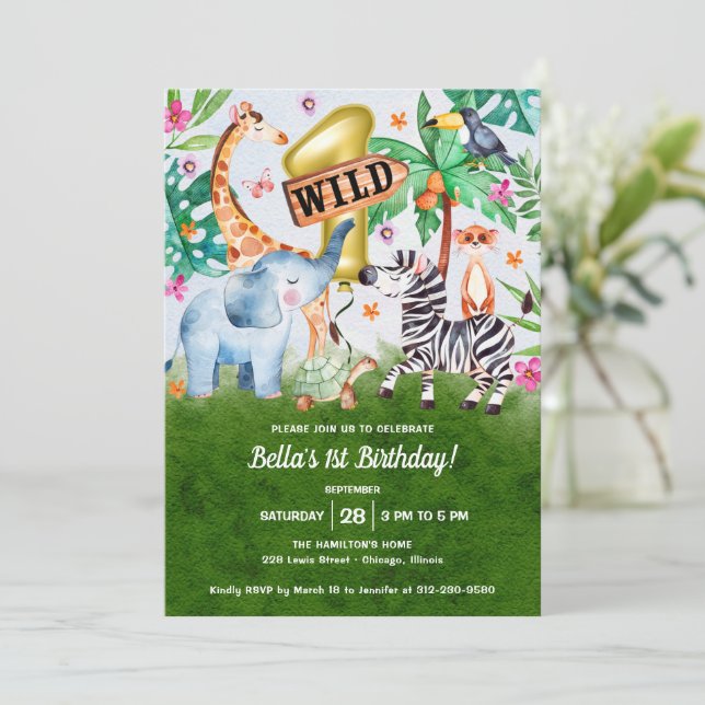 Invitación Adorable Salvaje Cumpleaños de Safari Uno (Anverso de pie)