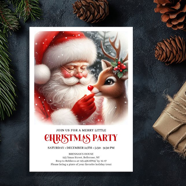 Invitación Adorable Santa and Rudolph Christmas Party Invite (Adorable Santa and Rudolph Christmas Party Invite)