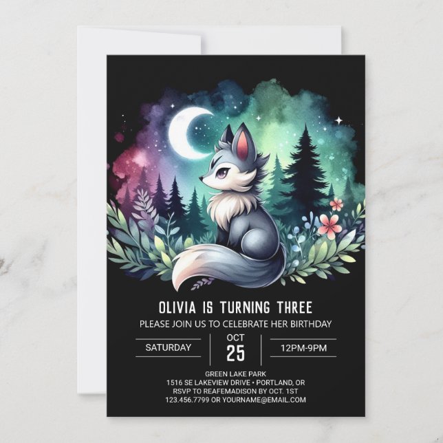 Invitación Adorable simple cumpleaños del lobo (Anverso)