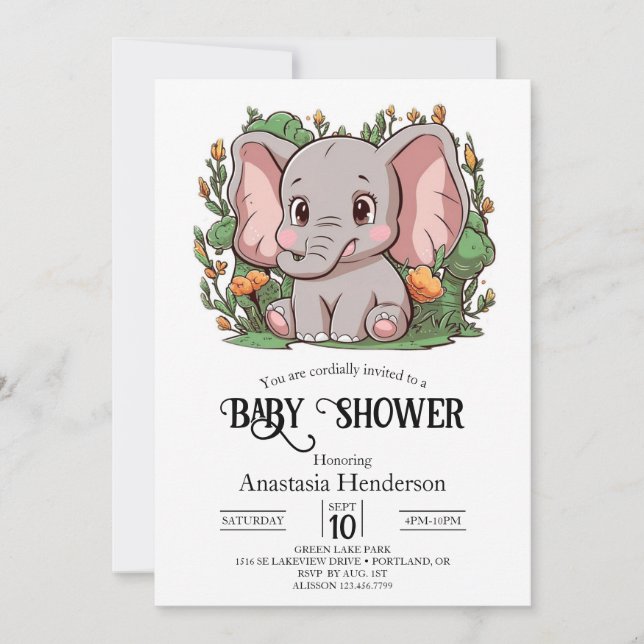 Invitación Adorable Simple Elephant Digital Baby Shower (Anverso)