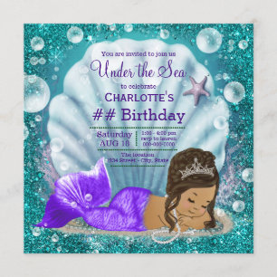 Invitación Adorable Sirena Étnica Bajo el Mar Cumpleaños