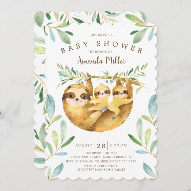 Invitación Adorable Sloth Twins Baby Shower (Anverso / Reverso)