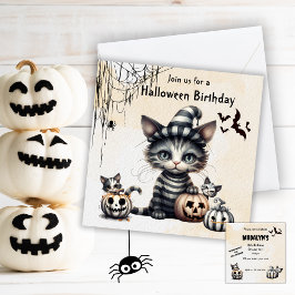 Invitación Adorable Spooky Halloween Kitten Birday Party