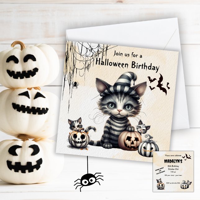 Invitación Adorable Spooky Halloween Kitten Birday Party (Subido por el creador)
