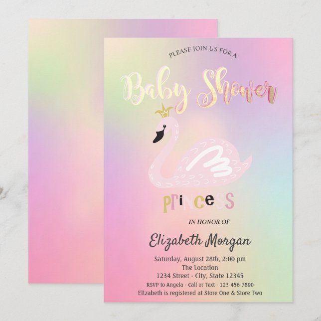 Invitación Adorable Swan Holographic Baby Shower (Anverso / Reverso)