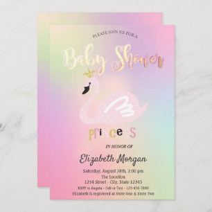 Invitación Adorable Swan Holographic Baby Shower