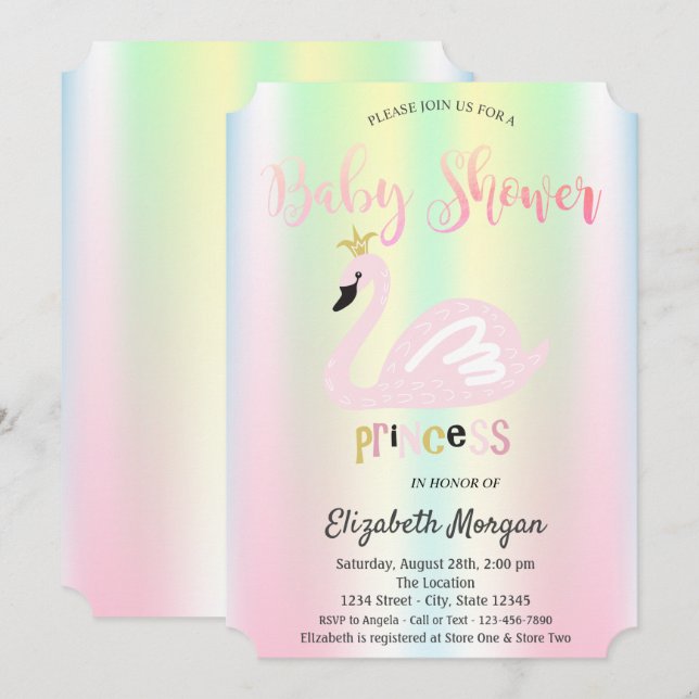 Invitación Adorable Swan irlandés Holográfico Baby Shower (Anverso / Reverso)