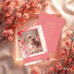 Invitación Adorable Sweet Colorful Coral Floral Photo Baptism