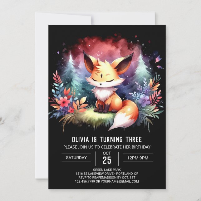 Invitación Adorable Sweet Fox Birthday digital (Anverso)