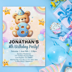Invitación Adorable Teddy Bear Birthday 8 for boy's
