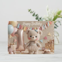 Adorable Teddy Bear First Birthday Invitation