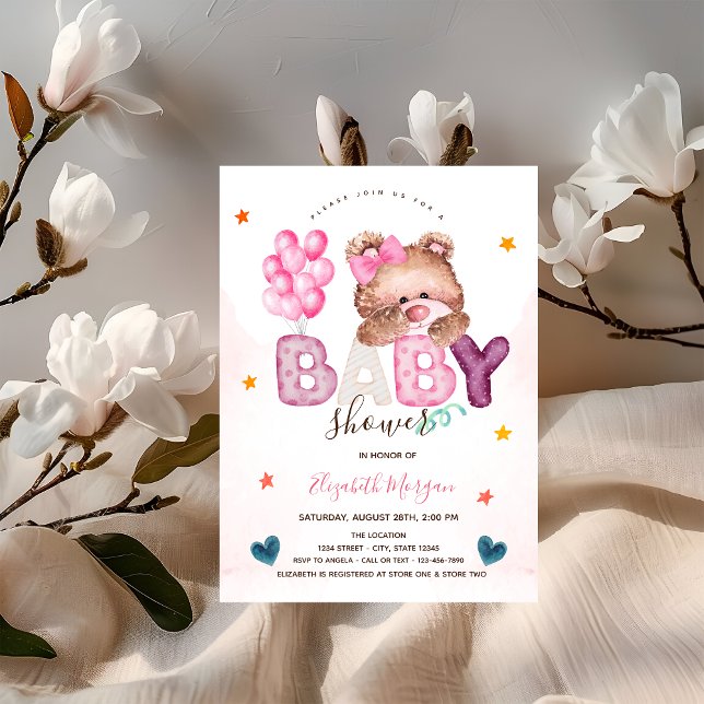 Invitación Adorable Teddy Bear Stars Hearts Baby Shower (Subido por el creador)