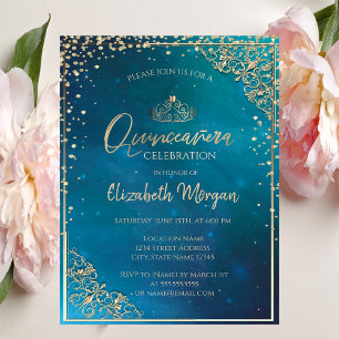 Invitación Adorable Tiara Dorada, Diamantes Quinceañera