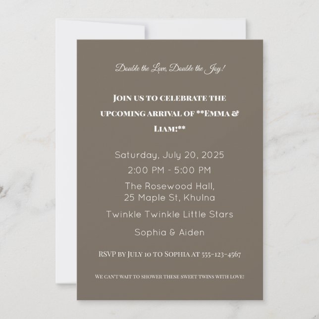 Invitación Adorable Twin Baby Shower (Anverso)