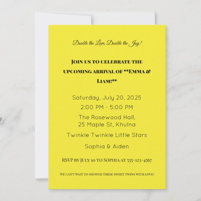 Invitación Adorable Twin Baby Shower (Anverso)