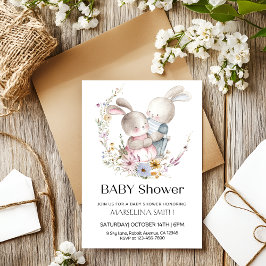 Invitación Adorable Twin Bunnies Baby Shower