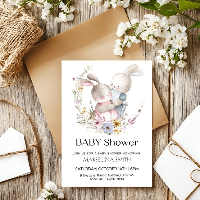 Invitación Adorable Twin Bunnies Baby Shower (Subido por el creador)