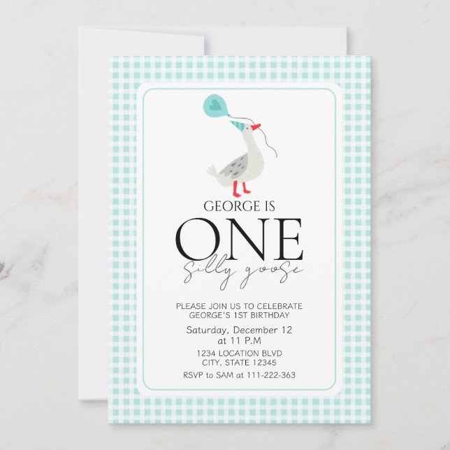 Invitación Adorable Un cumpleaños tonto de oca (Anverso)