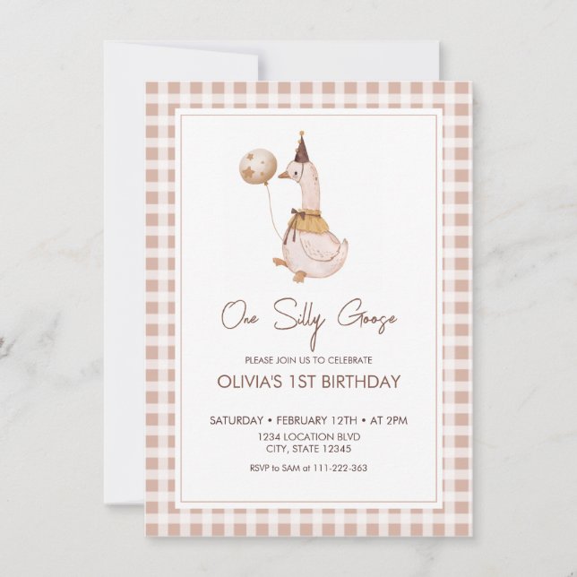 Invitación Adorable Un cumpleaños tonto de oca (Anverso)