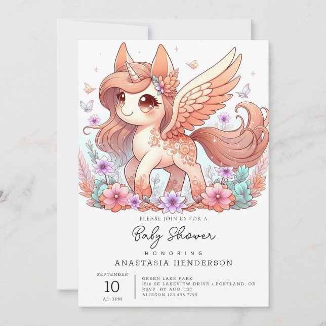 Invitación Adorable Unicorn Baby Shower (Anverso)