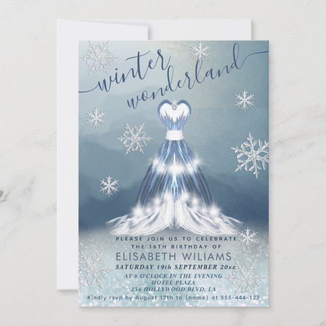 Invitación Adorable vestido maravilloso de invierno dulce 16 (Anverso)