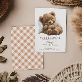 Invitación Adorable Watercolor Brown Teddy Bear Baby Shower