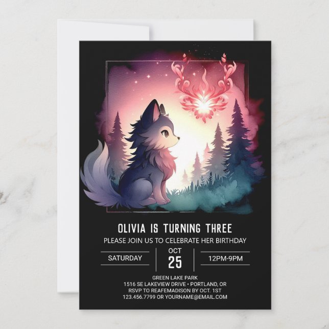 Invitación Adorable Watercolor Wolf Birthday (Anverso)