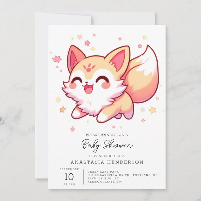 Invitación Adorable Whimsical Fox Baby Shower (Anverso)