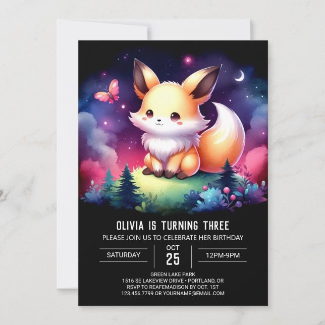 Invitación Adorable Whimsy Fox Birday digital (Anverso)