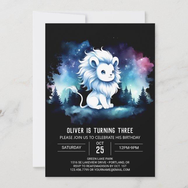Invitación Adorable Whimsy Lion Birday (Anverso)