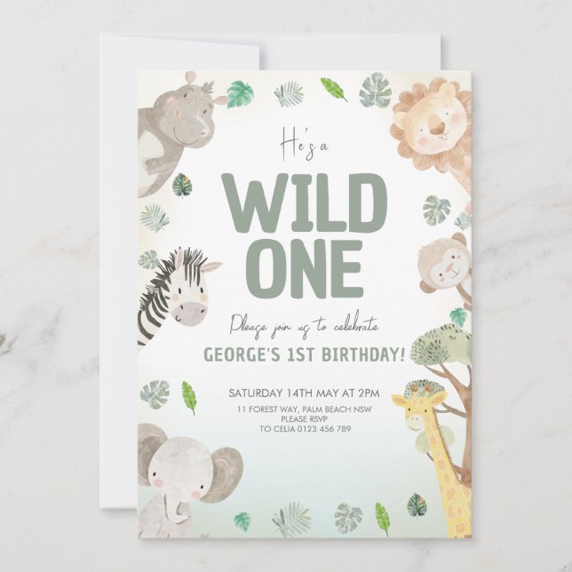 Invitación Adorable Wild un cumpleaños neutral de género (Anverso)