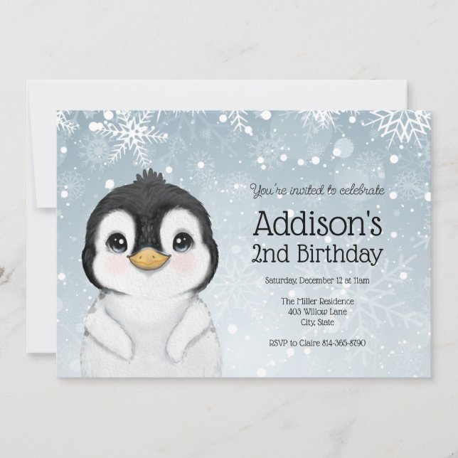 Invitación Adorable Winter Penguin Birthday invitation (Anverso)