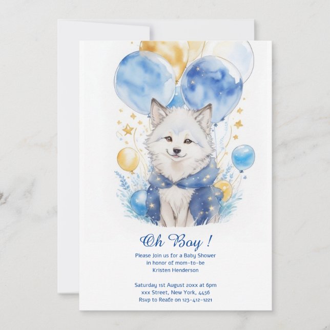 Invitación Adorable Wolf Pup Baby Shower (Anverso)