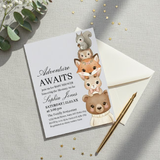 Invitación Adorable Woodland Animals Baby Shower Invitation