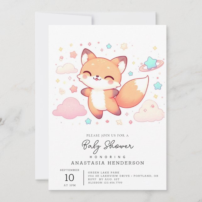 Invitación Adorable Woodland Fox Baby Shower (Anverso)