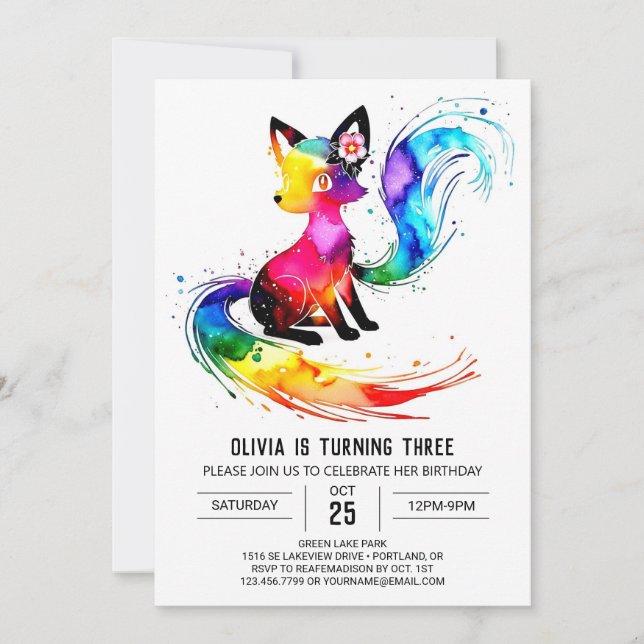 Invitación Adorable Woodland Fox Digital Girl Cumpleaños (Anverso)