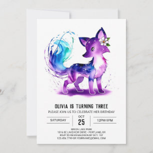 Invitación Adorable Woodland Fox Digital Girl Cumpleaños