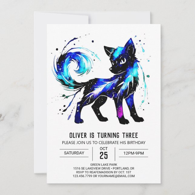 Invitación Adorable Woodland Wolf Digital Boy Cumpleaños (Anverso)