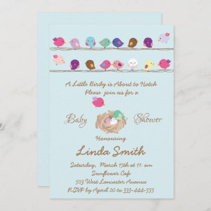 Invitación adorable y colorido pájaros invitan a la ducha beb