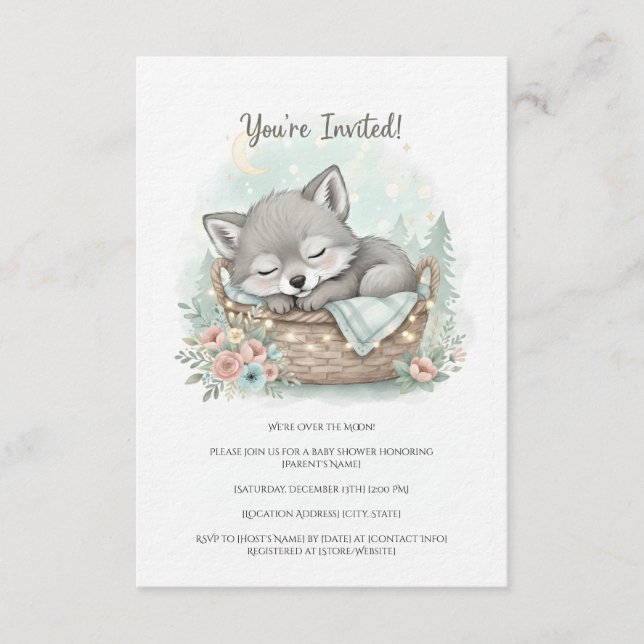 Invitación Adorable y esponjoso bebé lobo  Fiesta de bienveni (Anverso)