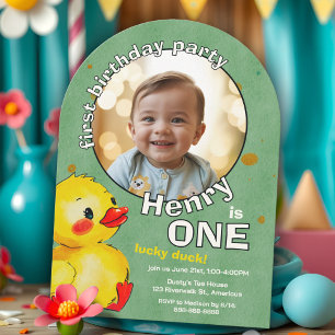 Invitación Adorable Yellow Duckling First Birday Whimsical