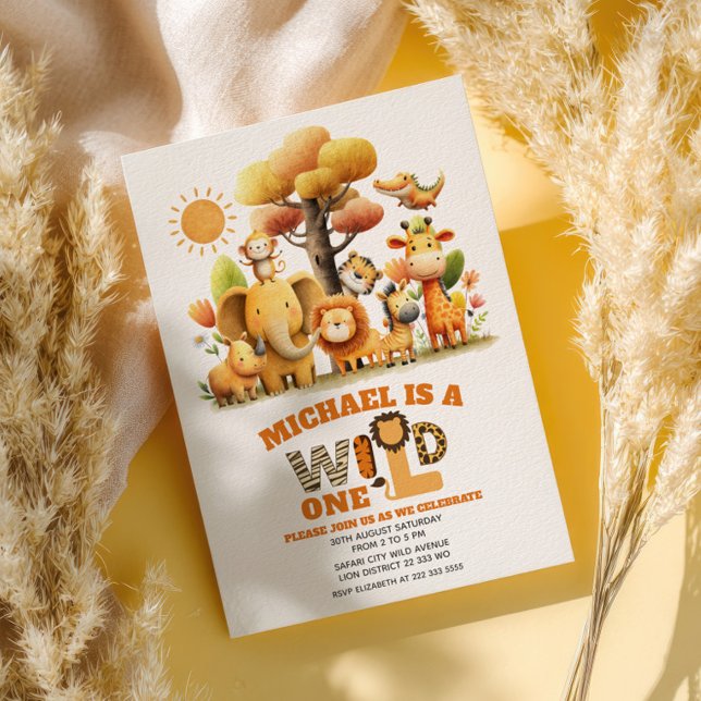 Invitación Adorable ZOO Animals WILD ONE Safari 1st Birthday  (Subido por el creador)