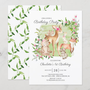 Invitación Adorables Chicas de amigos de Woodland Primer cump