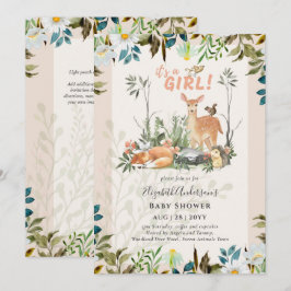 Invitación Adorables CHICAS Woodland Deer Baby Shower Coral I