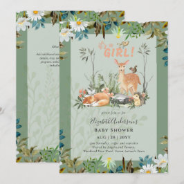 Invitación Adorables CHICAS Woodland Deer Baby Shower Green I