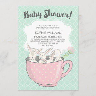 Invitación Adorables conejitos blancos en Baby Shower de Teac